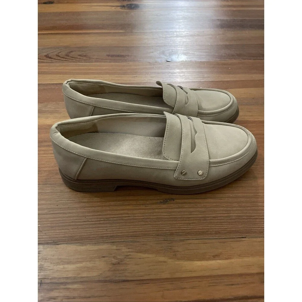 Dr Scholl's Hello Loafers Womens Size 8 Tan Faux Leather Slip On Penny Loafers